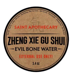 Evil Bone Water label proudly lists the ingredients and the maker.
